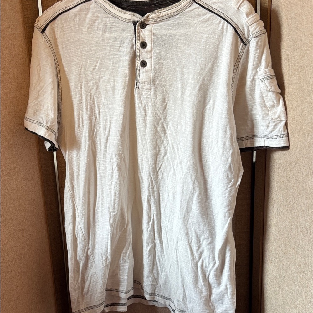 FINAL MARKDOWN Modern culture Men's White burnout Henley Shirt medium
